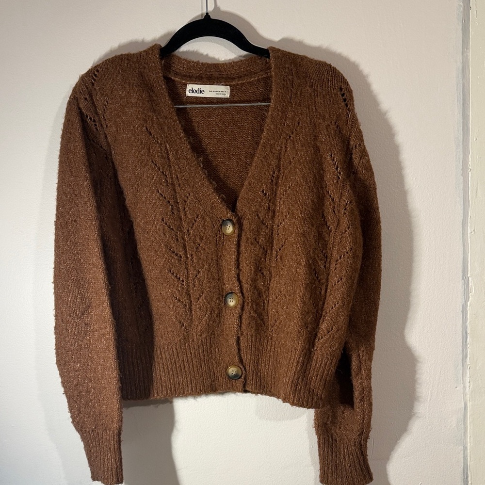 Elodie Red Brown Knit Button-Front Cardigan | Cozy Sweater